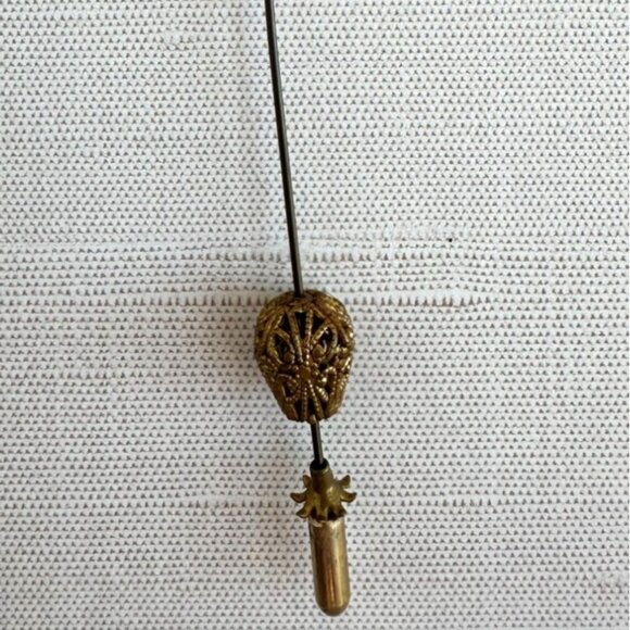 Carved Bone Elephant Hat Pin Amber Rhinestone Accent - Picture 8 of 15